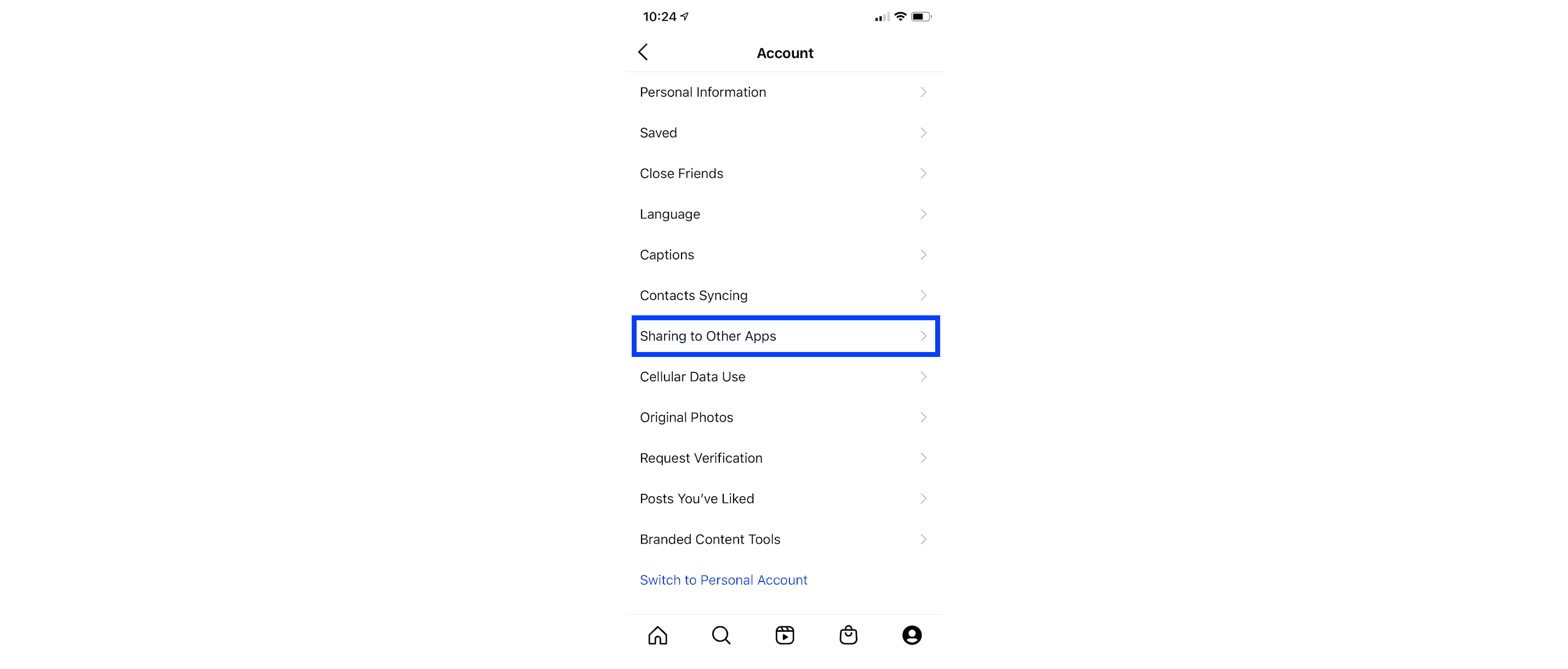 Click on Sharing to Other Apps and choose Facebook.