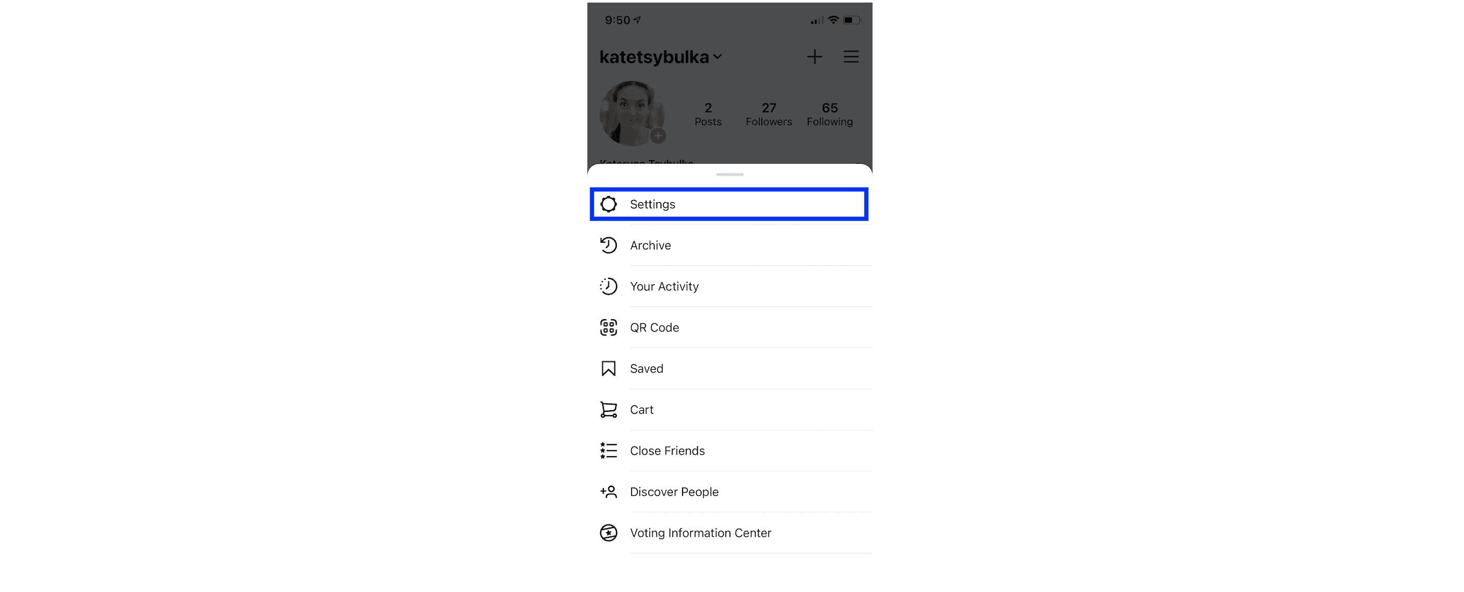Choose the Settings option.