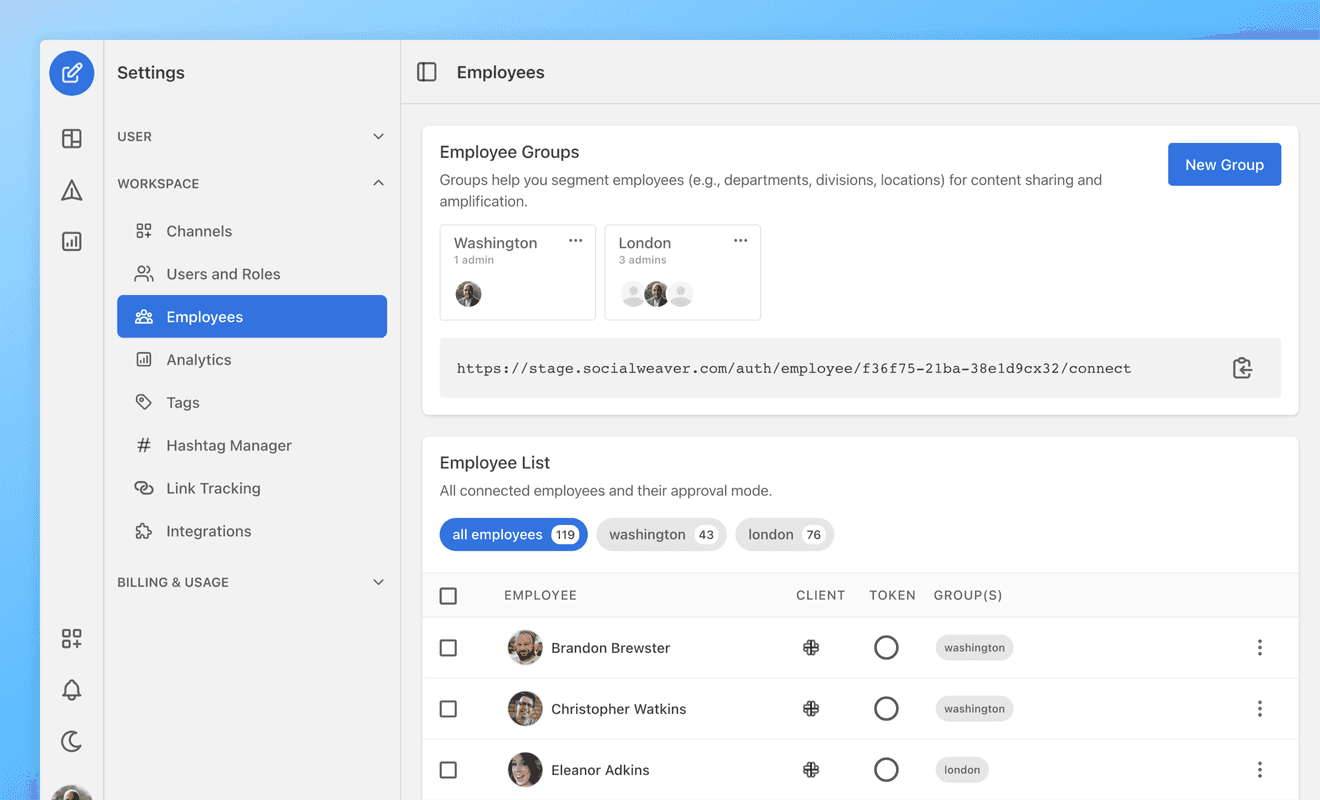 Invite your employees, partners, and influencers to become advocates using your unique invite link.